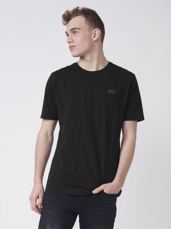 טי שירט עם מיתוג מתכתי מבד כותנה בשילוב לייקרה