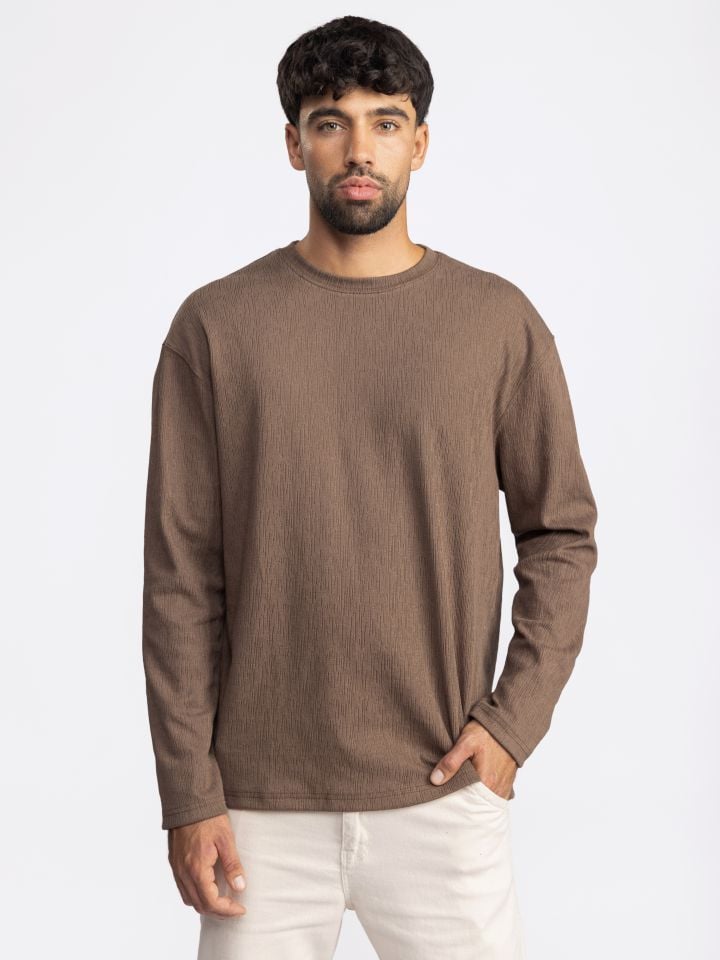 חולצת טי שירט לונג סלאב טקסטורלית