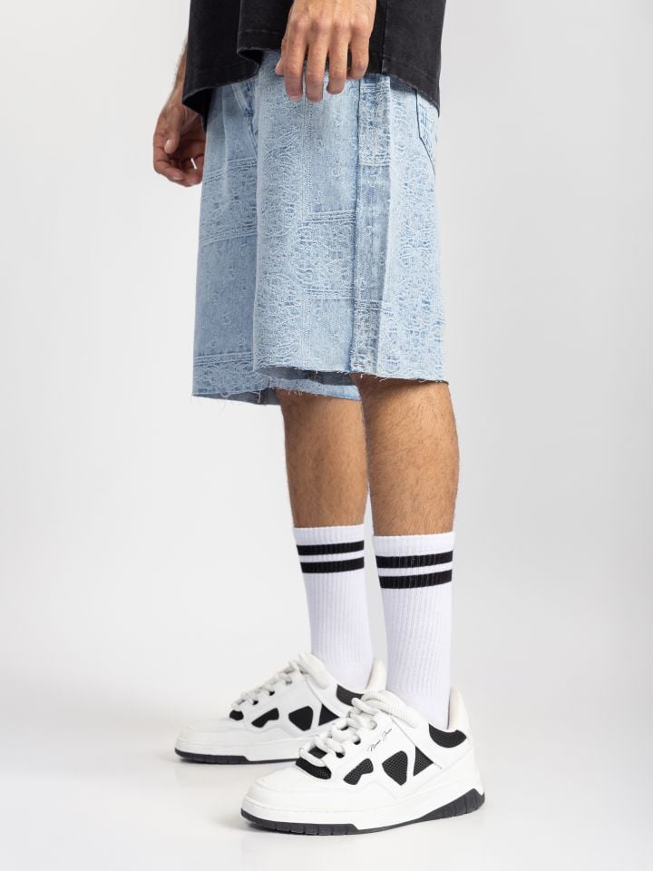 ברמודות גינס בהדפס טקסטורה עם גימור פרום