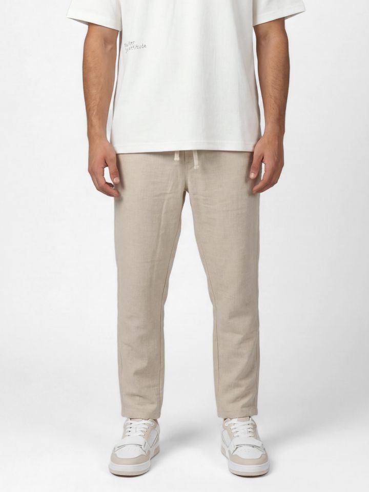 מכנסי בד לגבר עם גומי ושרוך קשירה