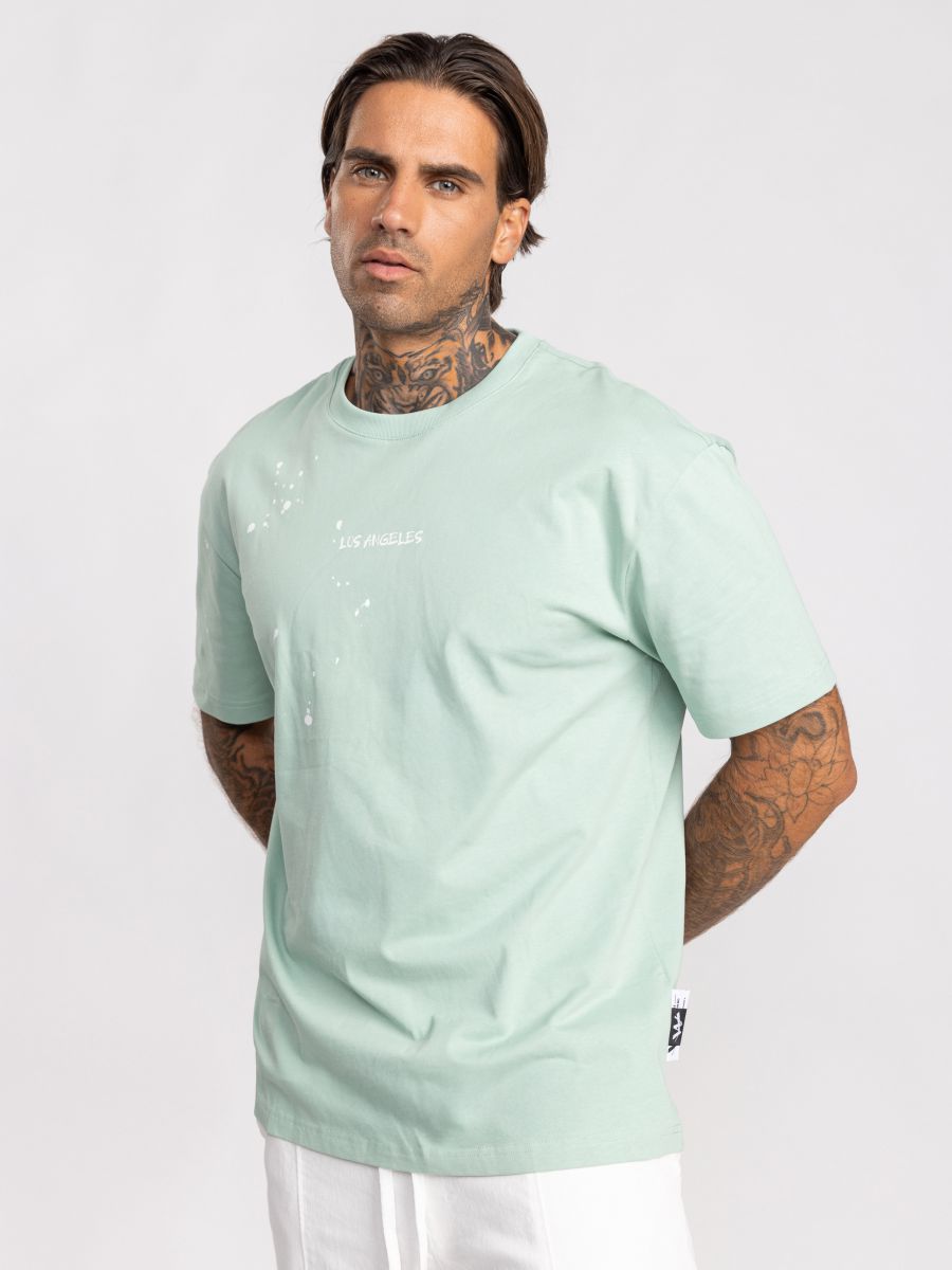 חולצת טי שירט אוברסייז עם הדפס טיפות דיו