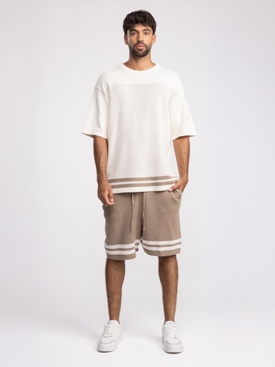 מכנסי ברמודת בד עם פסי קונטרסט