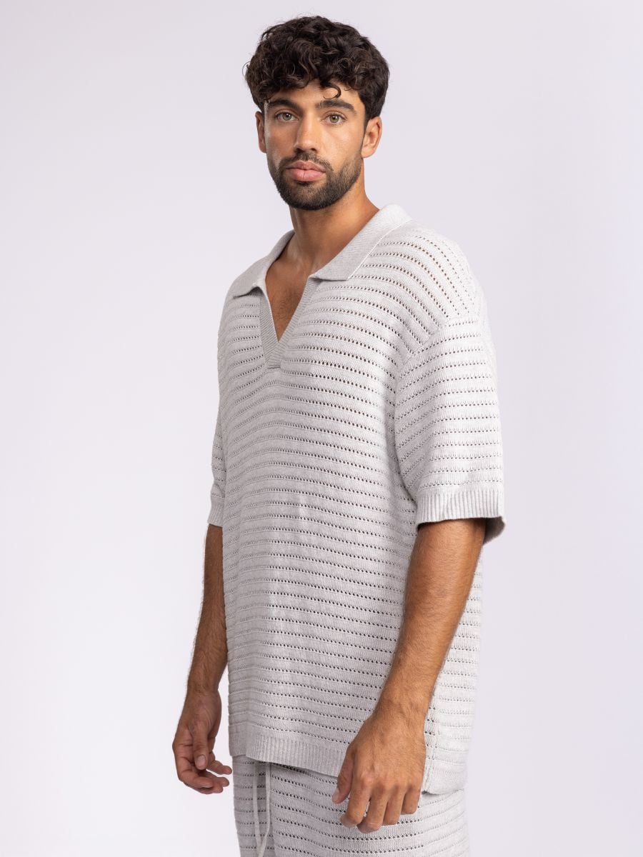 חולצת פולו סרוגה לגבר בטקסטורה קווית