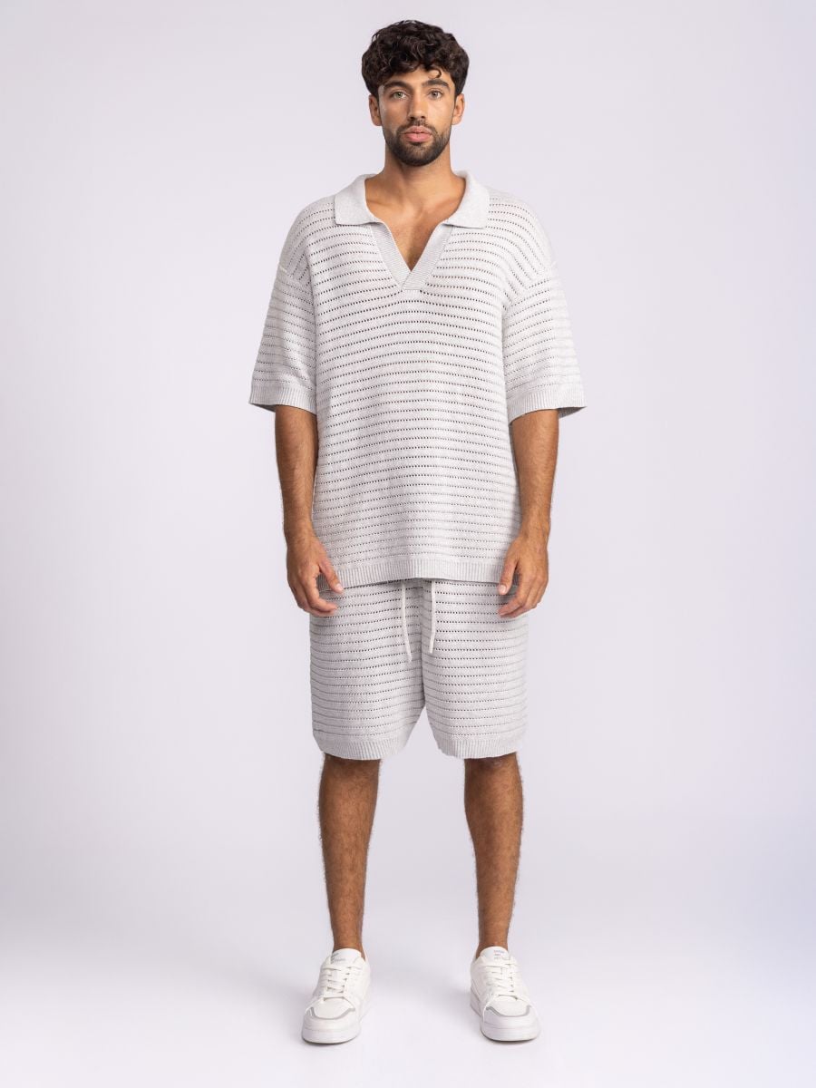 חולצת פולו סרוגה לגבר בטקסטורה קווית