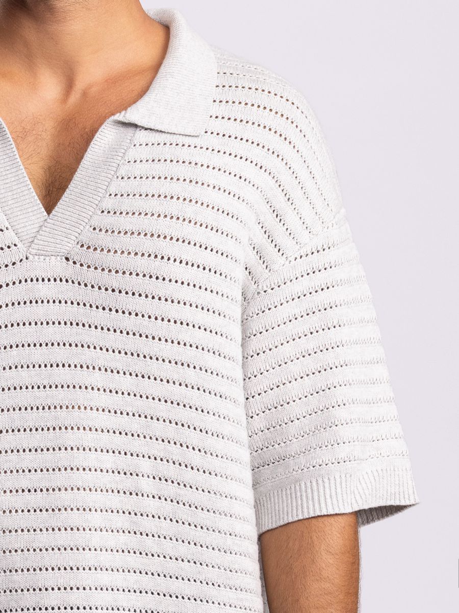 חולצת פולו סרוגה לגבר בטקסטורה קווית