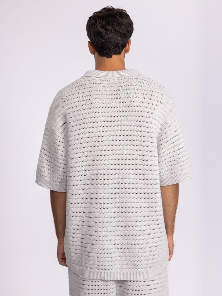 חולצת פולו סרוגה לגבר בטקסטורה קווית