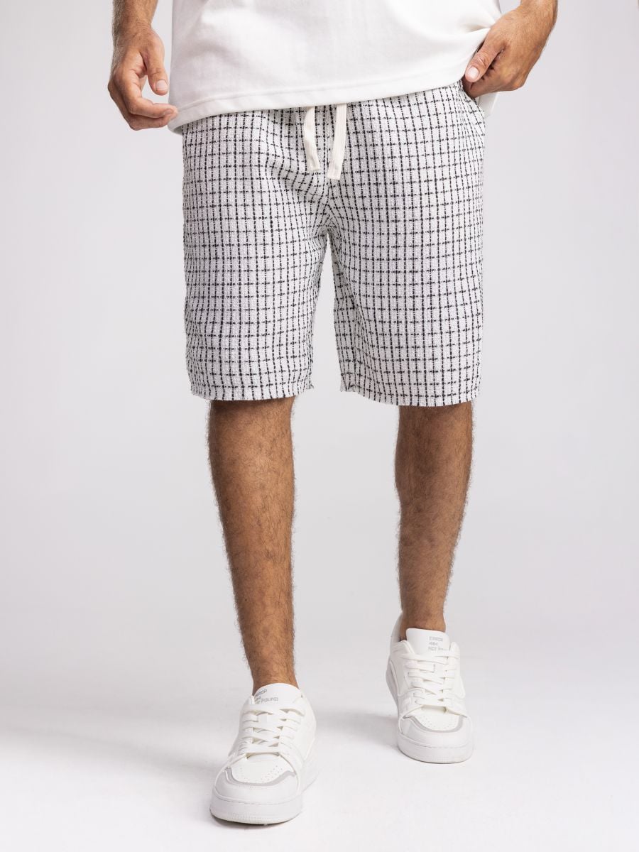 מכנסי ברמודת בד דוגמת רשת גאומטרית