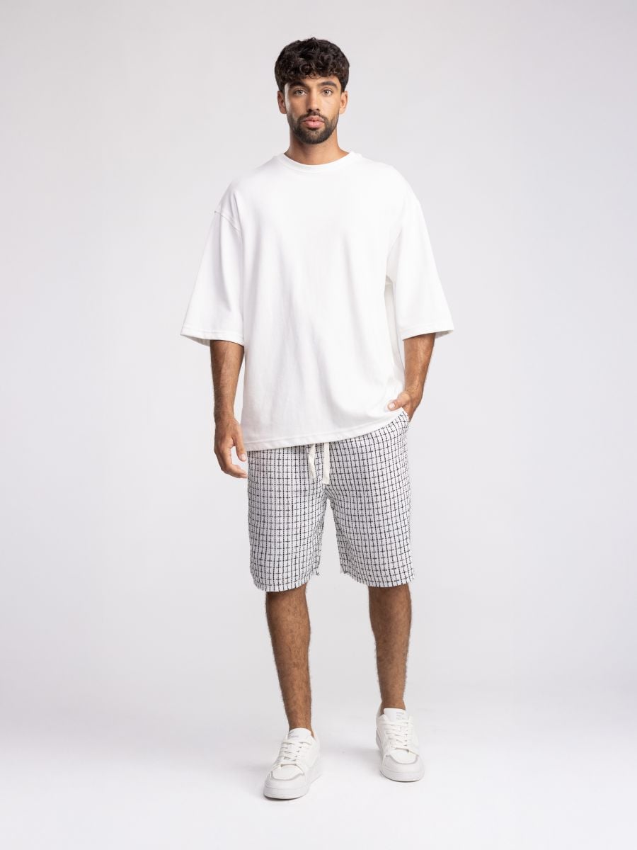 מכנסי ברמודת בד דוגמת רשת גאומטרית