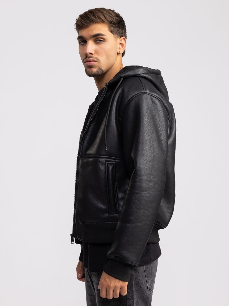 מעיל דמוי עור לגבר עם קפוצון