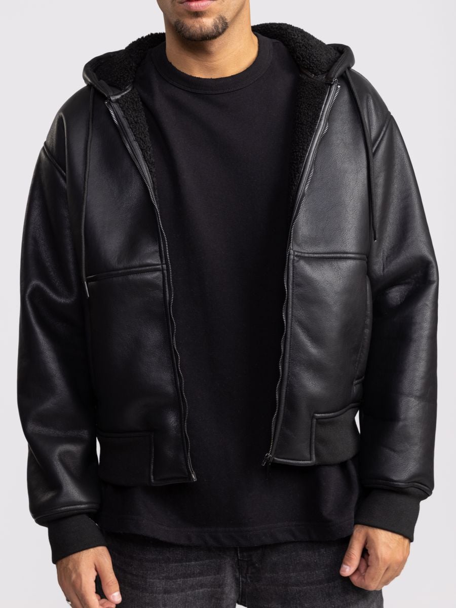 מעיל דמוי עור לגבר עם קפוצון