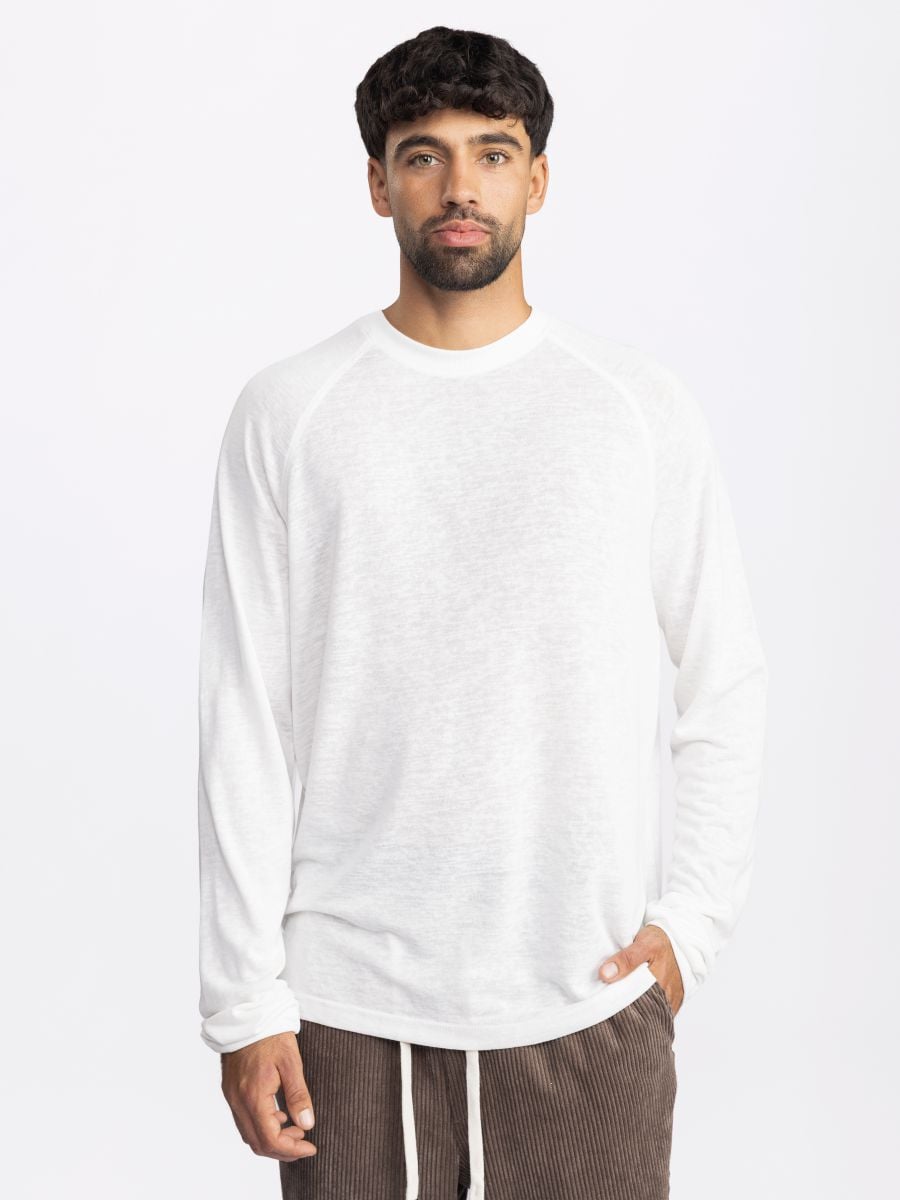 חולצת לונג סלאב מבד טקסטורלי בגזרת רגלן