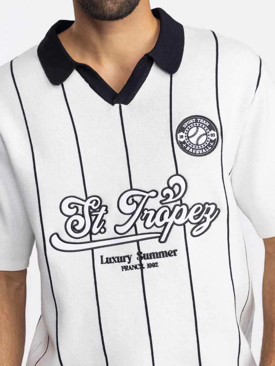 חולצת פולו סריג עם פסים לגבר