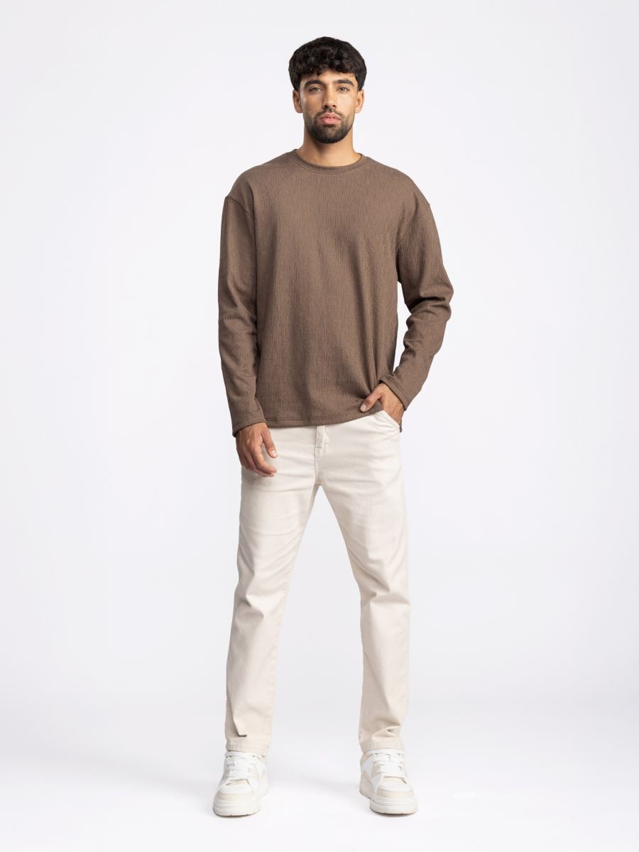 חולצת טי שירט לונג סלאב טקסטורלית