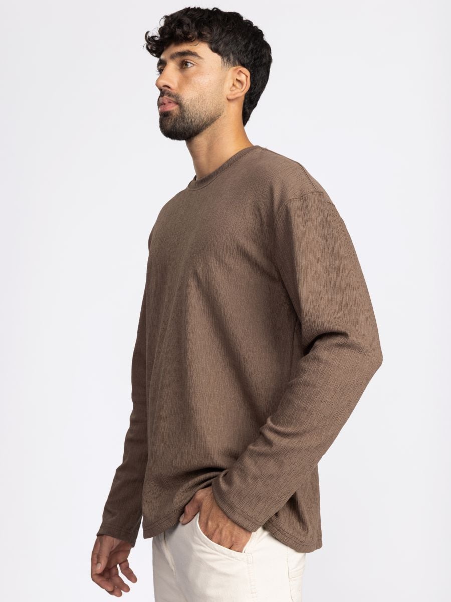 חולצת טי שירט לונג סלאב טקסטורלית