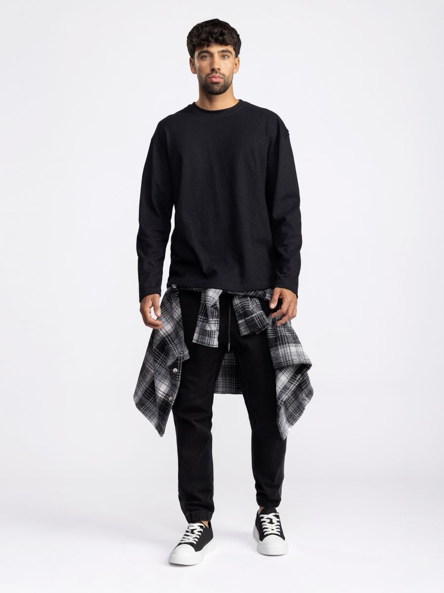 חולצת טי שירט לונג סלאב טקסטורלית