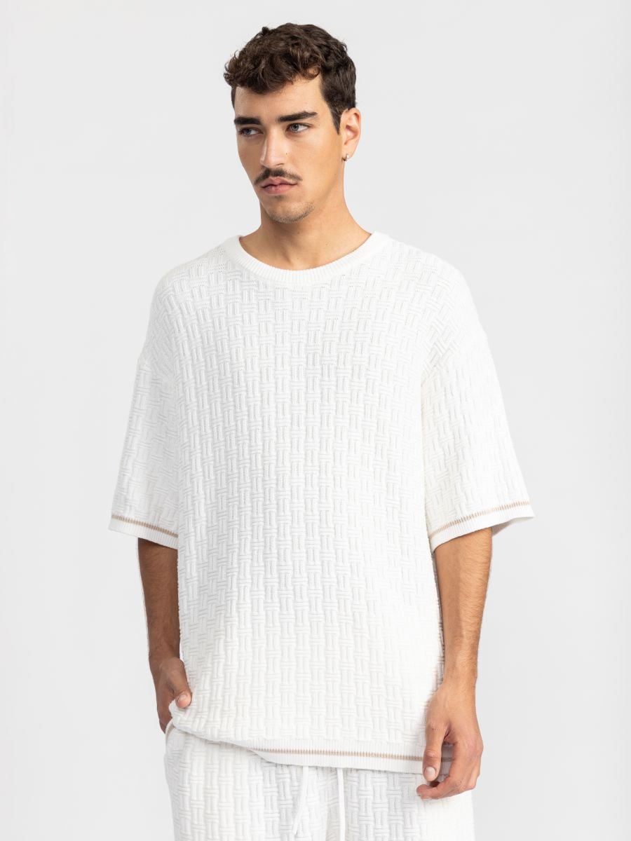 חולצת ריזורט לגבר עם פסי גימור