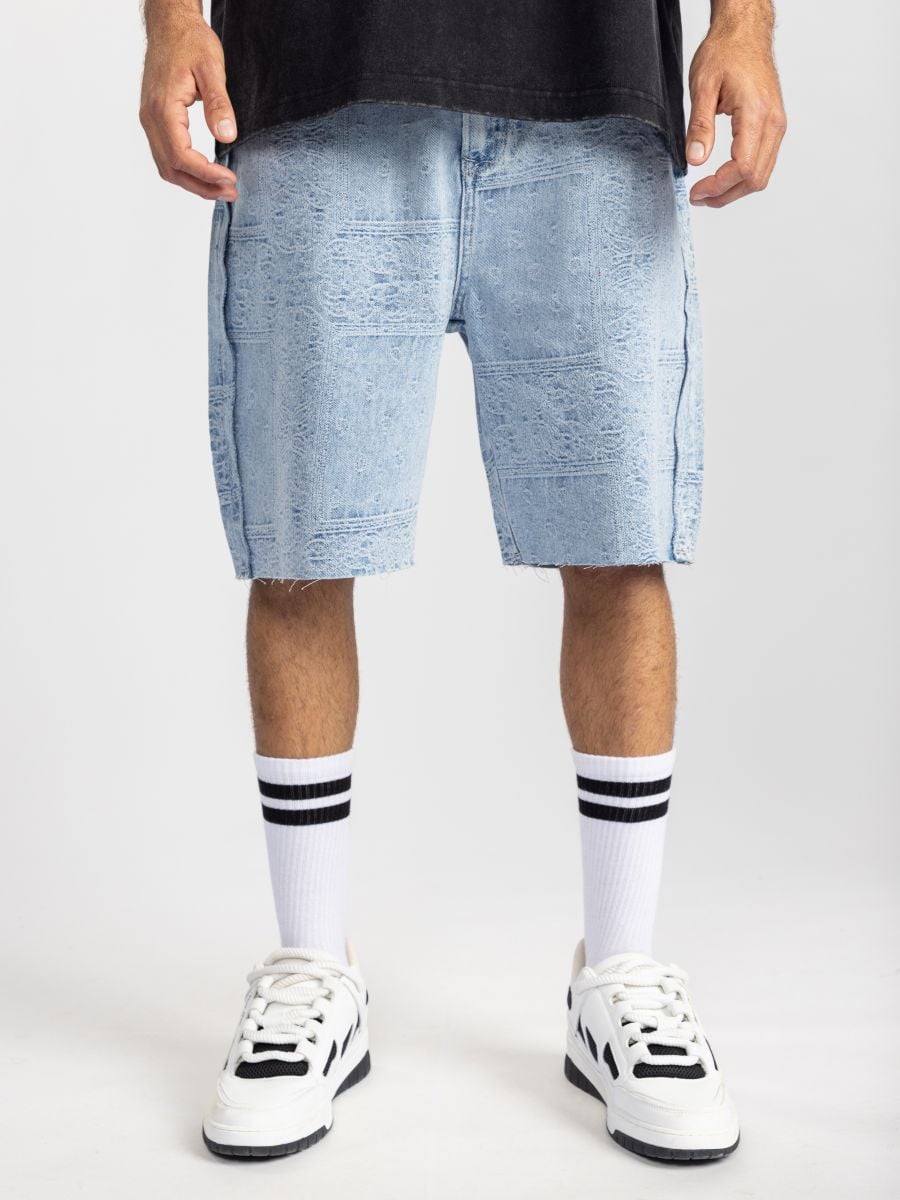 ברמודות גינס בהדפס טקסטורה עם גימור פרום