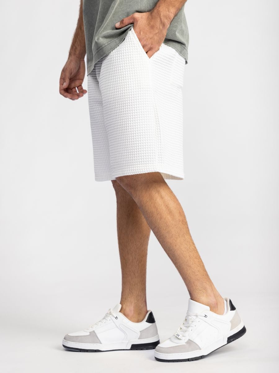 מכנסי וופל קצרים לגבר עם שרוך קשירה