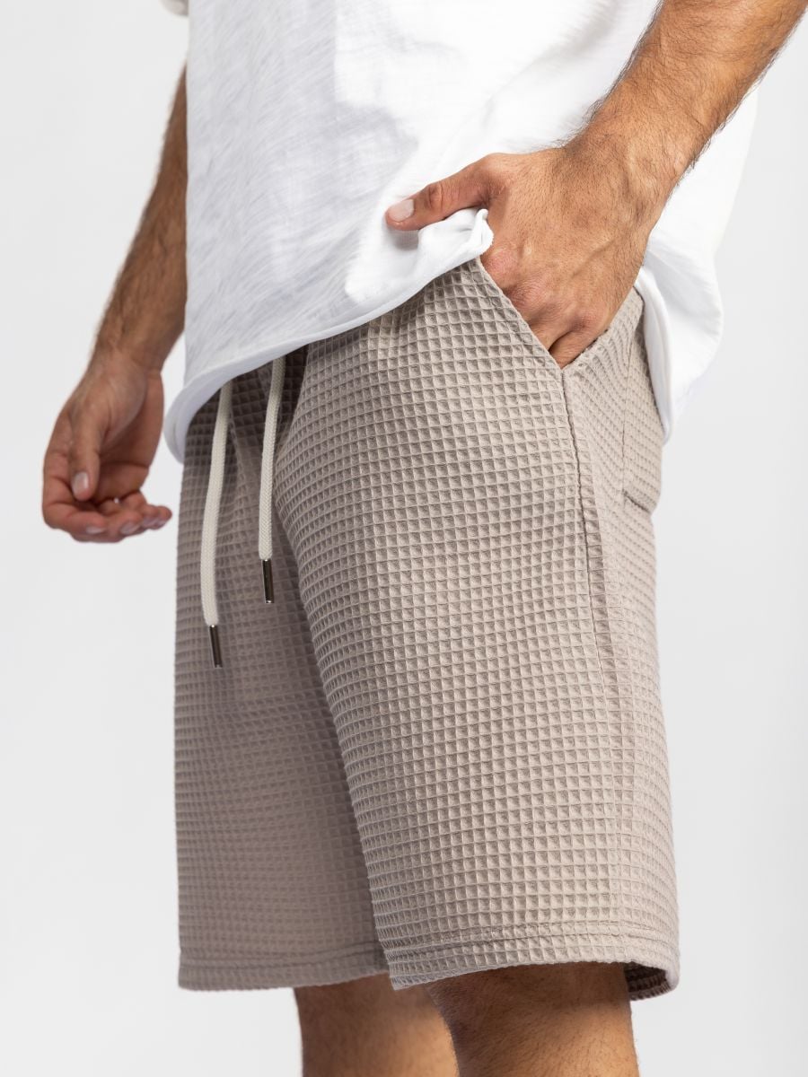 מכנסי וופל קצרים לגבר עם שרוך קשירה